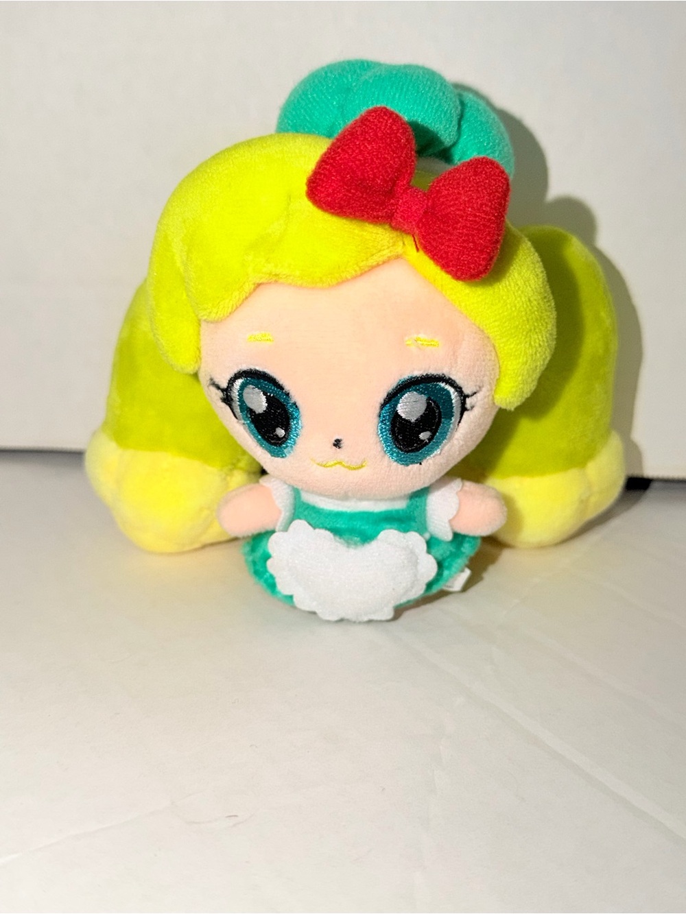 Plush Mermaid Doll - Green & Yellow Soft Toy with Red Bow